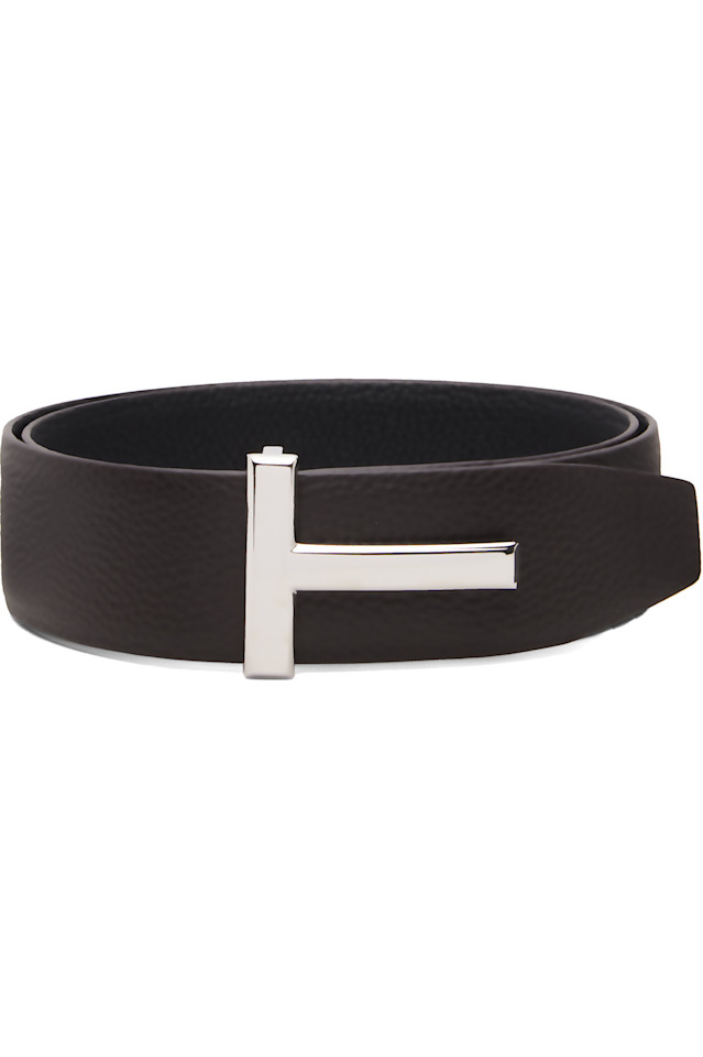 Tom Ford Двусторонний ремень из коричневой и черной зернистой кожи с логотипом T
Tom Ford Двусторонний ремень из коричневой и черной зернистой кожи с логотипом T