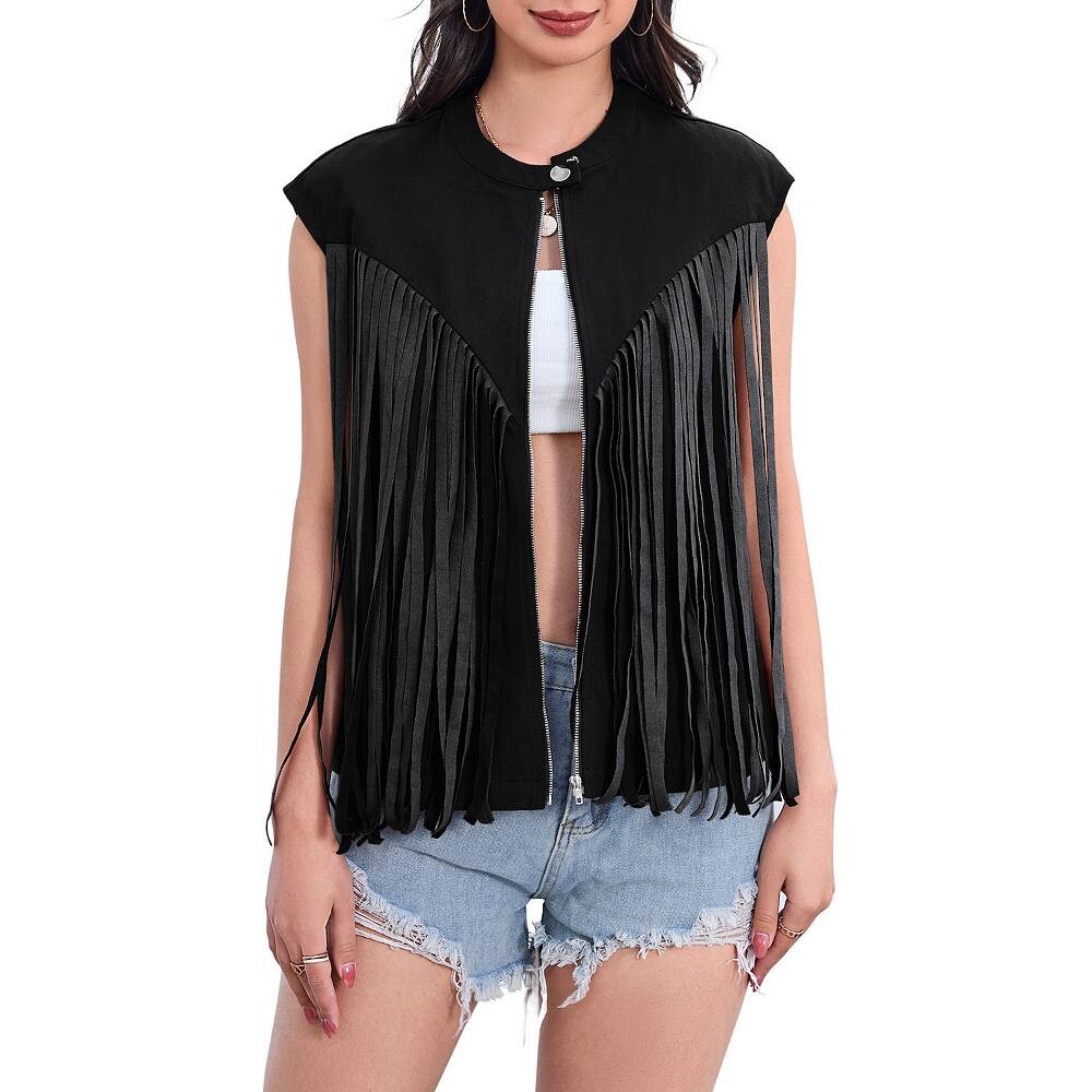 Женский жилет с бахромой, джинсовая куртка 70-х годов на молнии, свободные майки без рукавов в стиле хиппи, жилет MISSKY, черный
Женский жилет с бахромой, джинсовая куртка 70-х годов на молнии, свободные майки без рукавов в стиле хиппи, жилет MISSKY, черный