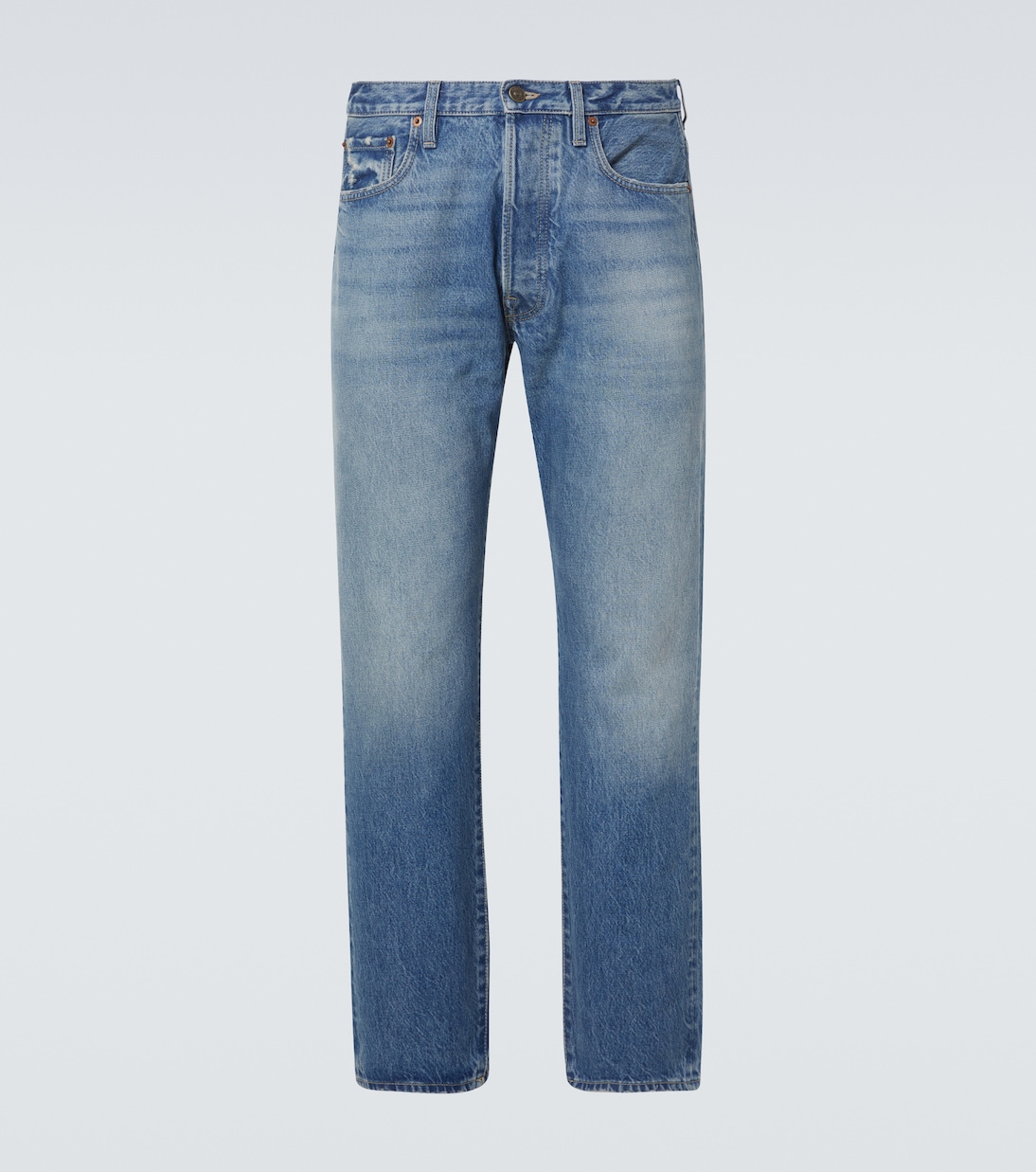 Выцветшие прямые джинсы Valentino, Medium Blue Denim
Выцветшие прямые джинсы Valentino, Medium Blue Denim