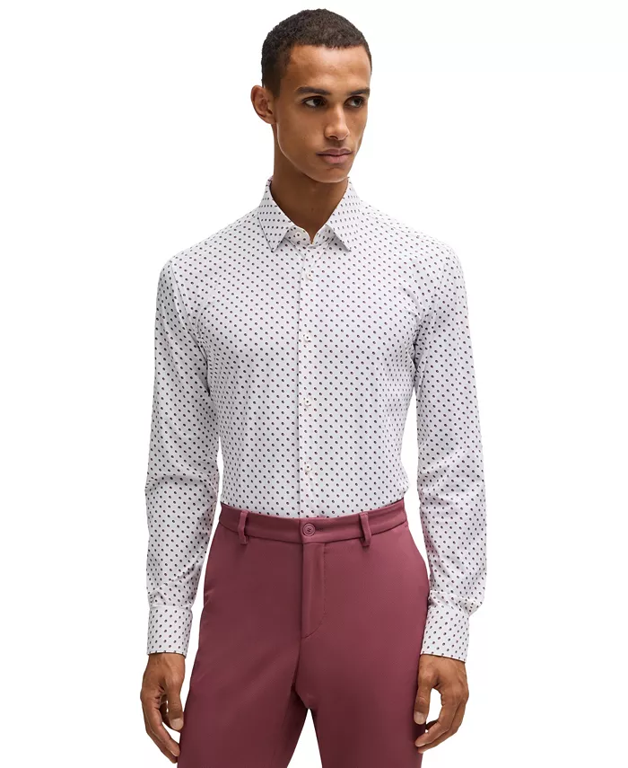 Мужская облегающая рубашка с геометрическим принтом Performance Hugo Boss, розовый
Мужская облегающая рубашка с геометрическим принтом Performance Hugo Boss, розовый