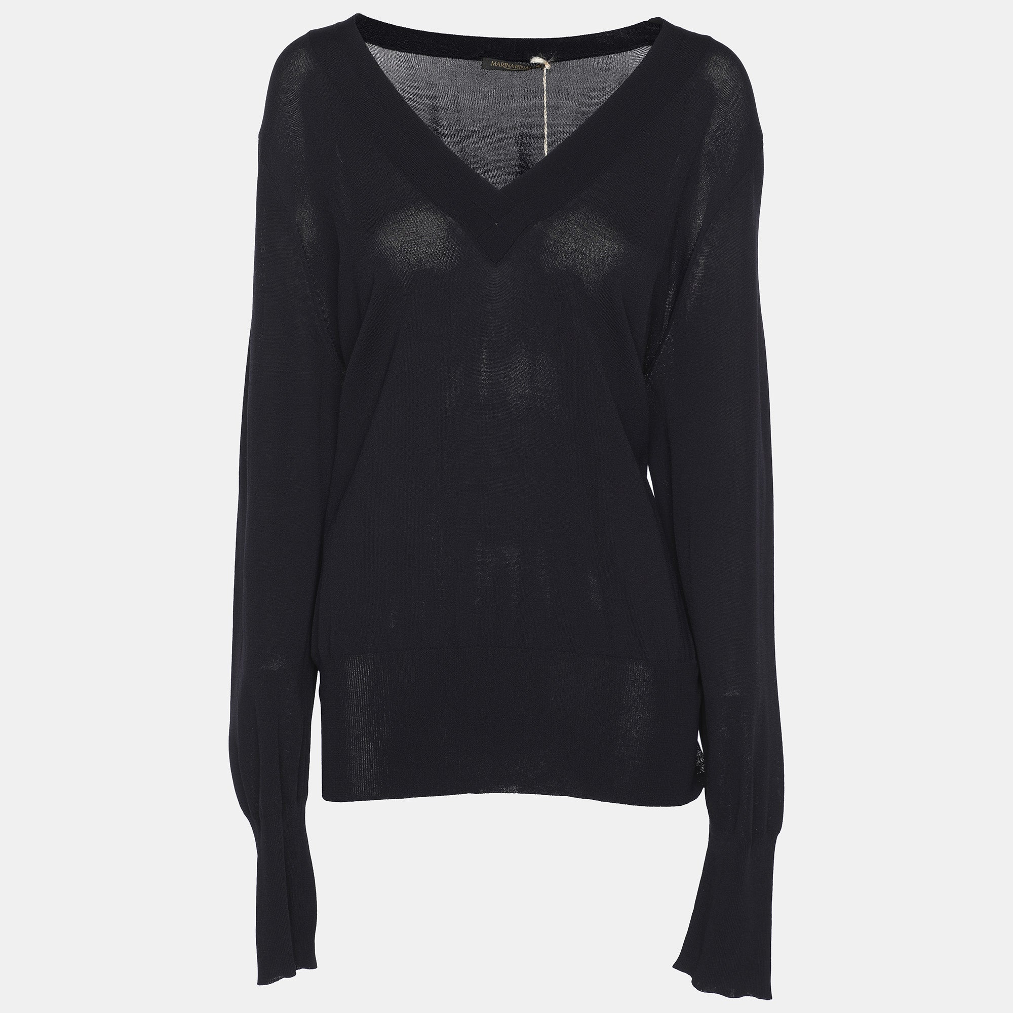 Свитер Marina Rinaldi темно-синего цвета из эластичной вязки с V-образным вырезом
Свитер Marina Rinaldi темно-синего цвета из эластичной вязки с V-образным вырезом