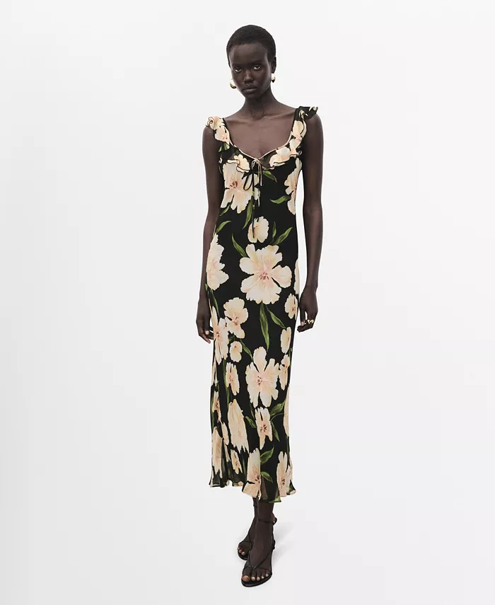 Женское платье с рюшами и цветочным принтом Mango, черный
Женское платье с рюшами и цветочным принтом Mango, черный