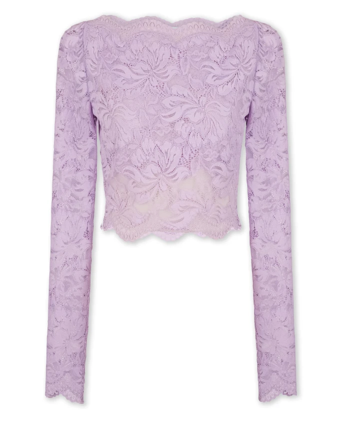Укороченный топ с длинными рукавами и кружевом Rabanne, фиолетовый
Укороченный топ с длинными рукавами и кружевом Rabanne, фиолетовый