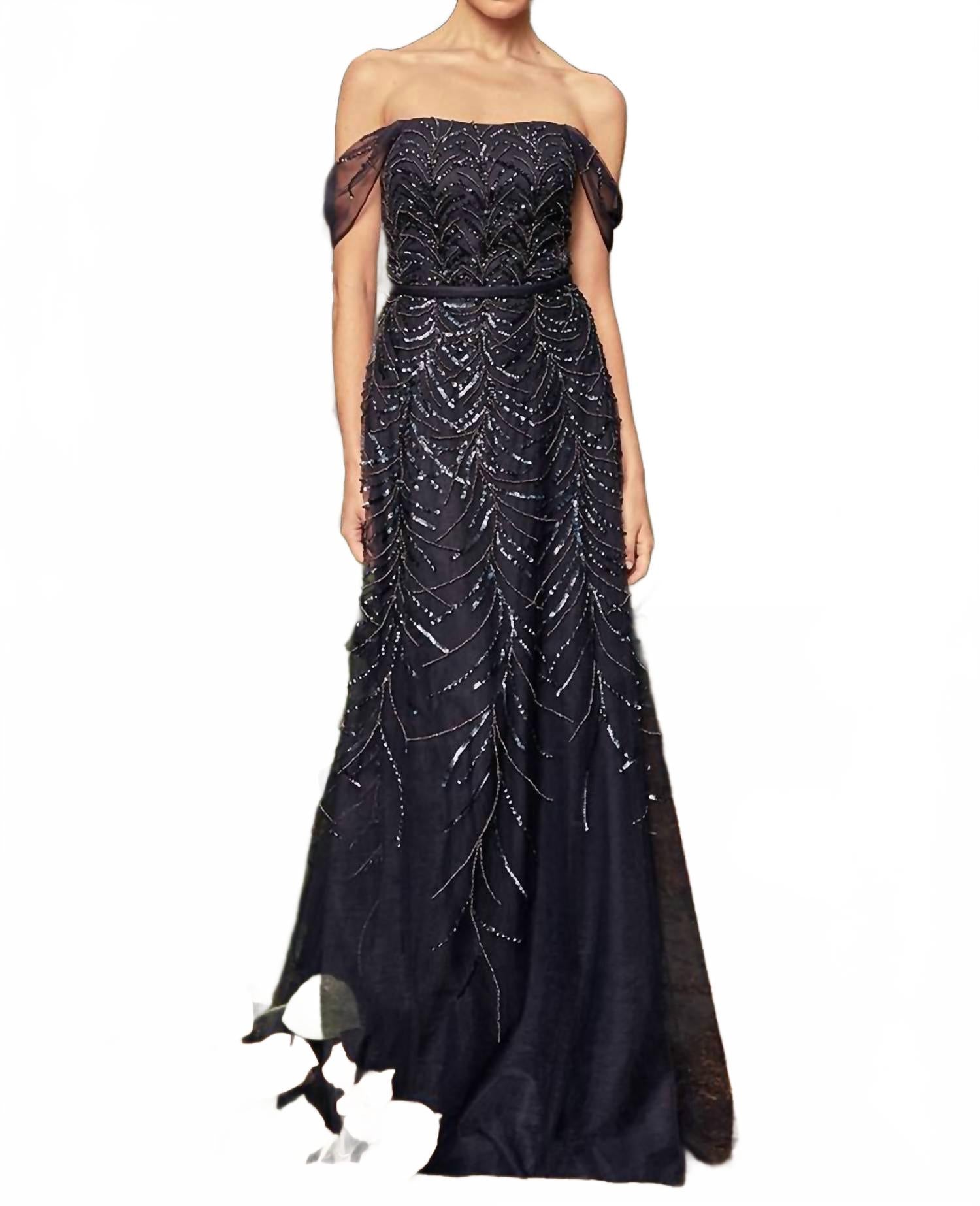 Платье-футляр с открытыми плечами в темно-синем цвете DAYMOR