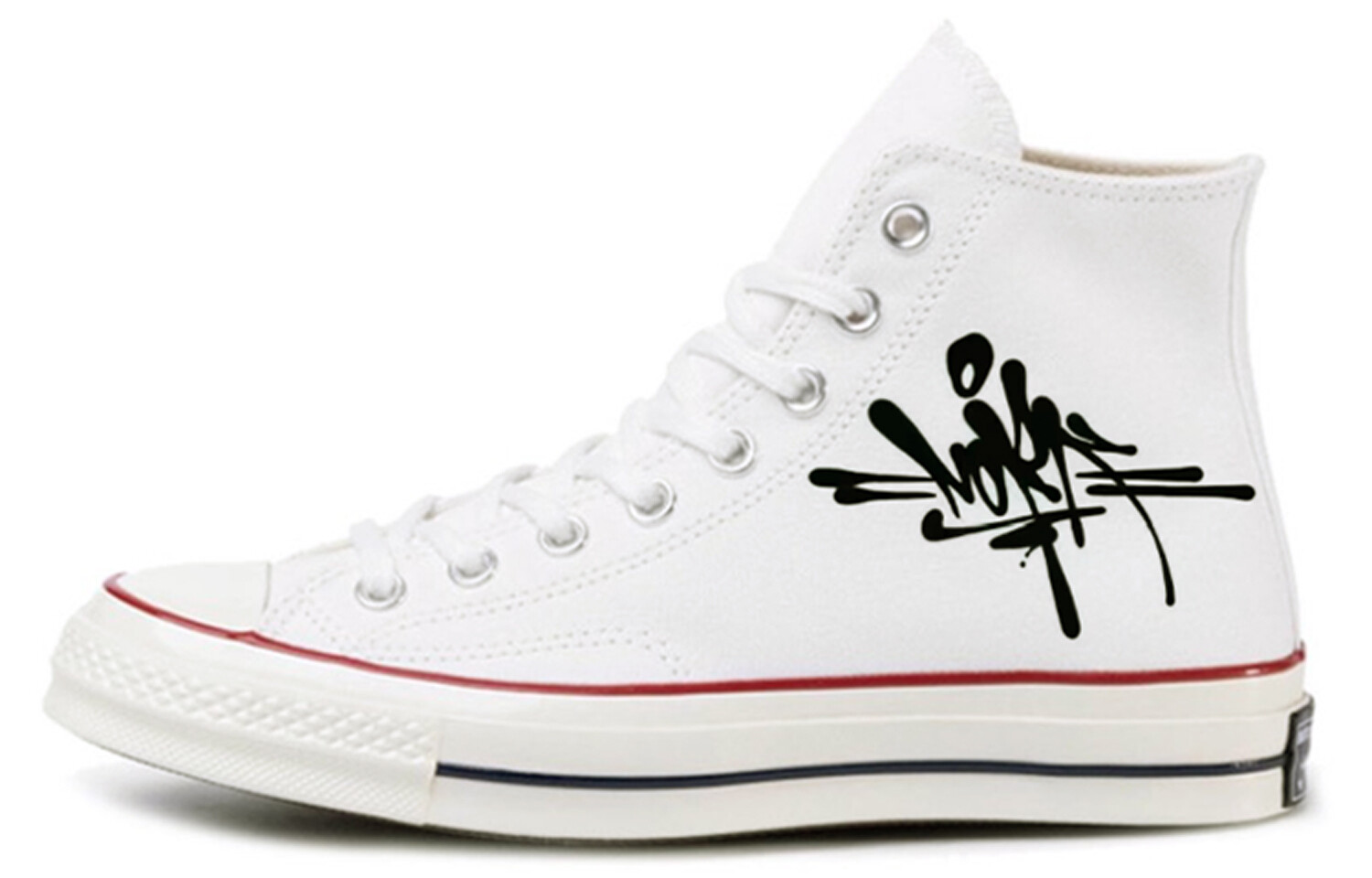 1970-е годы. Кеды унисекс с высоким берцем, белые/черные/красные. Converse
1970-е годы. Кеды унисекс с высоким берцем, белые/черные/красные. Converse