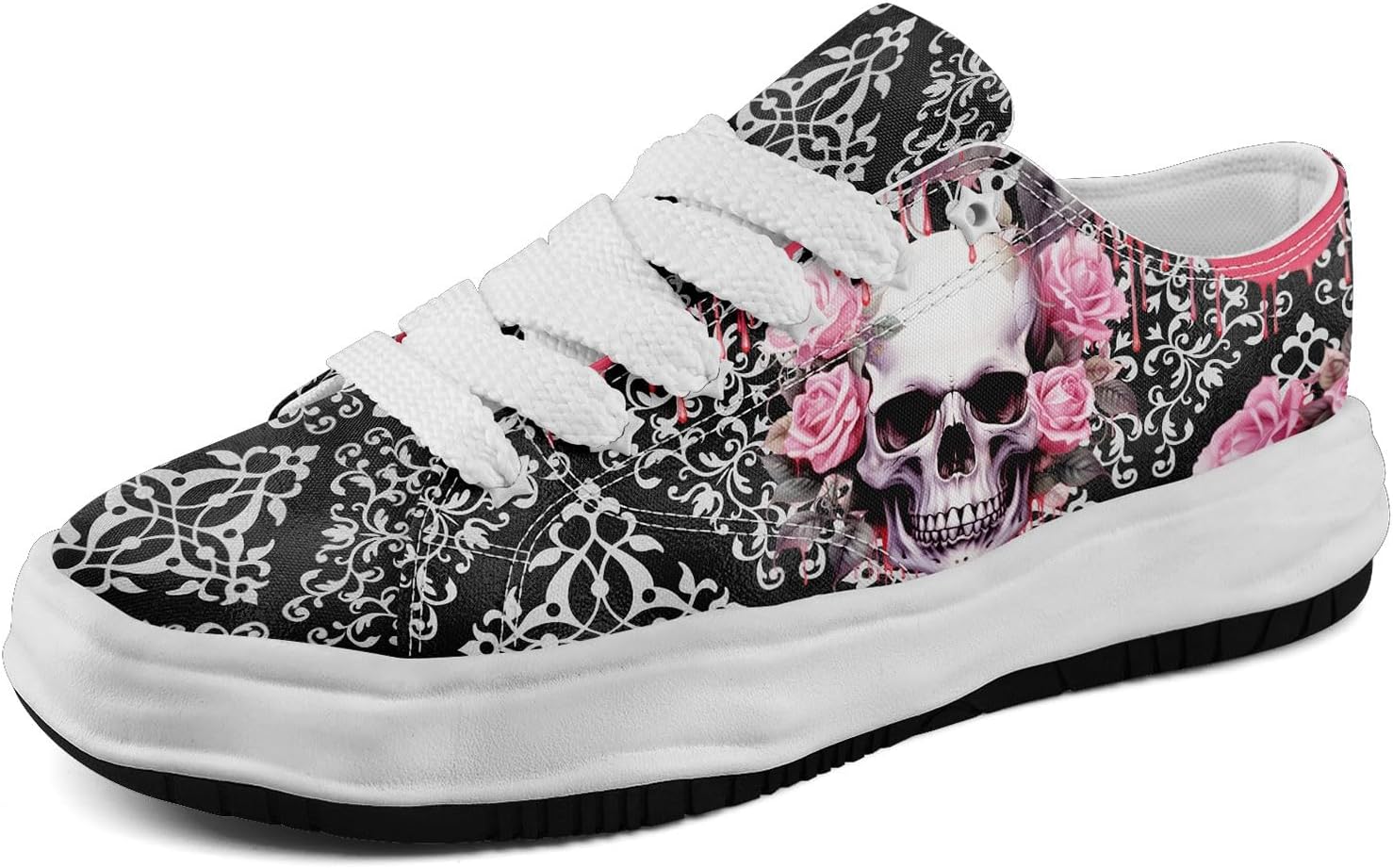 Кеды с готическим принтом черепа для мужчин и женщин - низкие кеды из ткани с резиновой подошвой EVA, панк-стритвир мода Awsole, белый/розовый
Кеды с готическим принтом черепа для мужчин и женщин - низкие кеды из ткани с резиновой подошвой EVA, панк-стритвир мода Awsole, белый/розовый