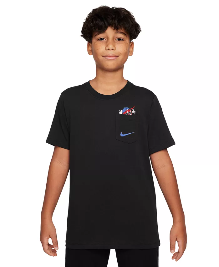 Спортивная хлопковая футболка с принтом на кармане для больших мальчиков Nike, черный
Спортивная хлопковая футболка с принтом на кармане для больших мальчиков Nike, черный