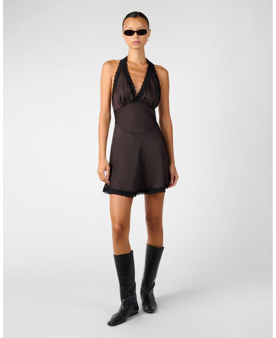 Женское мини-платье с кружевом и завязками на шее WeWoreWhat, Dark brwn/blak
Женское мини-платье с кружевом и завязками на шее WeWoreWhat, Dark brwn/blak