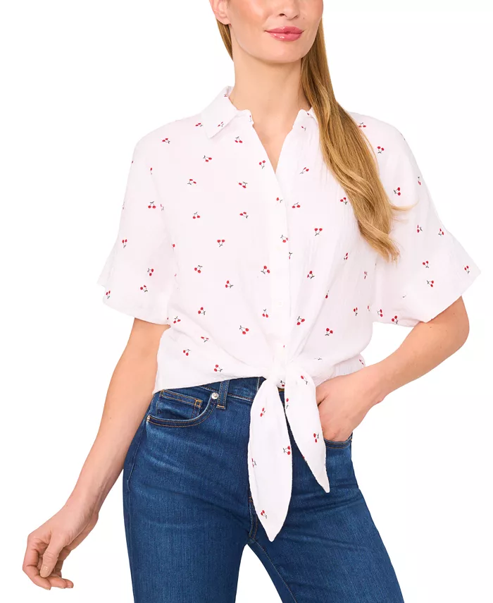 Женская блуза с принтом из хлопка, с рукавом долман и застежкой на пуговицы CeCe, белый
Женская блуза с принтом из хлопка, с рукавом долман и застежкой на пуговицы CeCe, белый