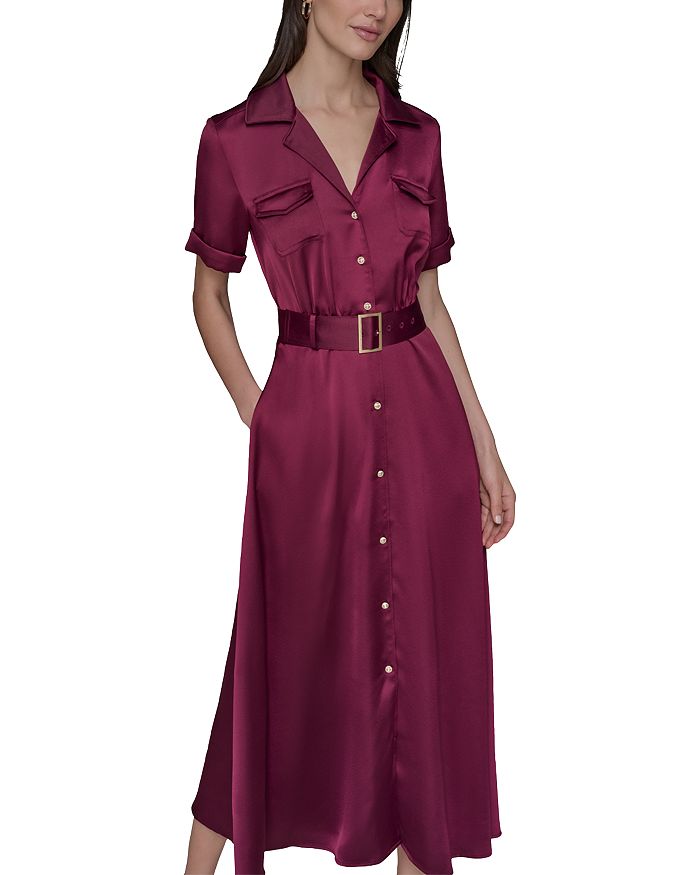 Сатиновое платье-рубашка миди с поясом KARL LAGERFELD PARIS, красный 
Сатиновое платье-рубашка миди с поясом KARL LAGERFELD PARIS, красный