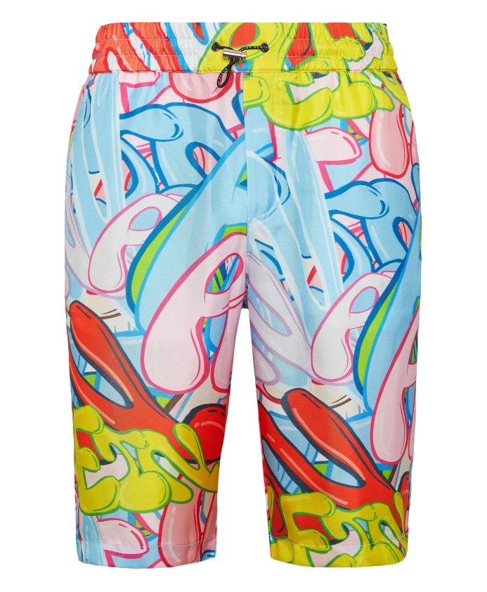 Короткие граффити-шорты с изображением бомбардировки Philipp Plein, мультиколор
Короткие граффити-шорты с изображением бомбардировки Philipp Plein, мультиколор