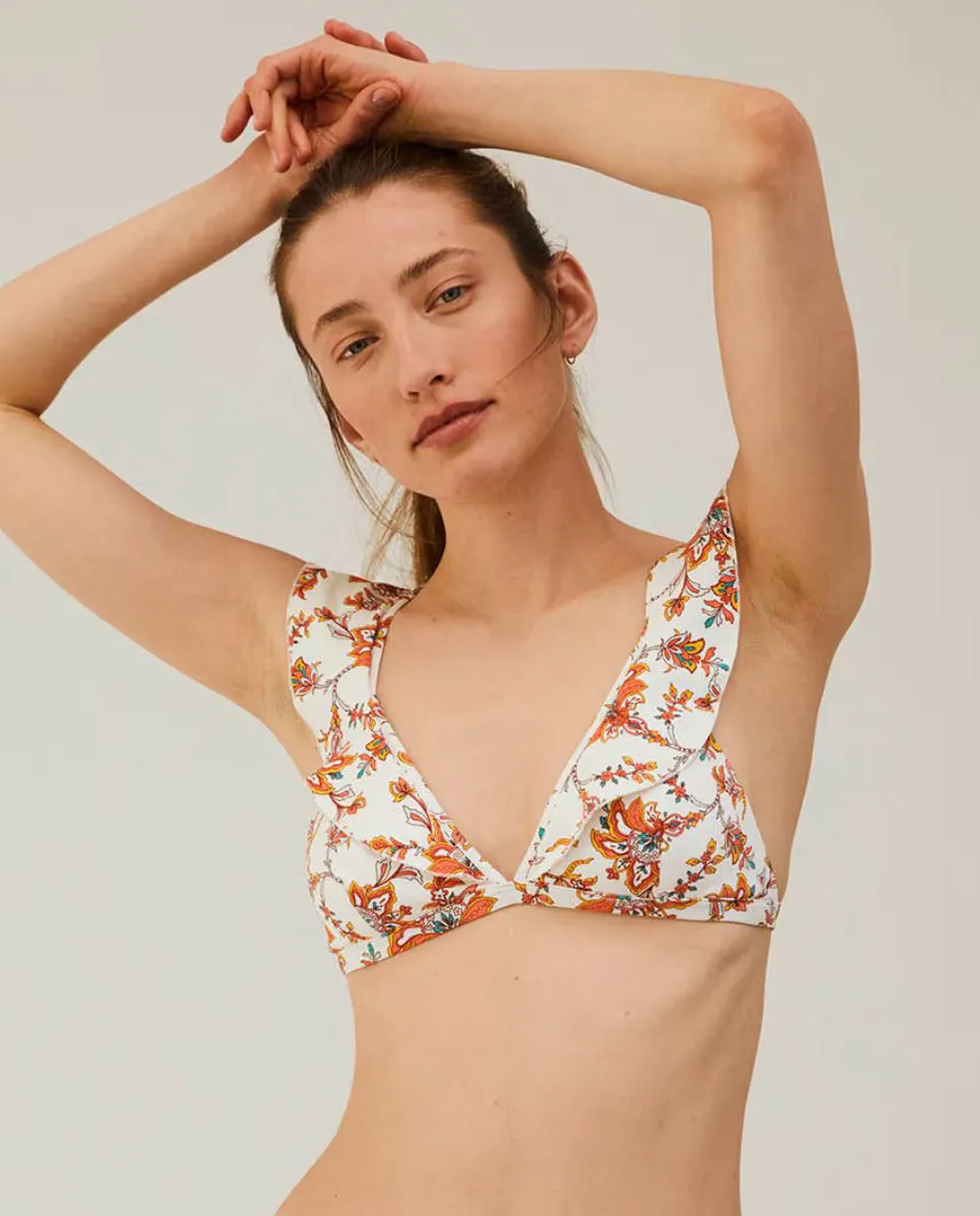 Бикини-топ с цветочным принтом и рюшами Bohodot, оранжевый 
Бикини-топ с цветочным принтом и рюшами Bohodot, оранжевый