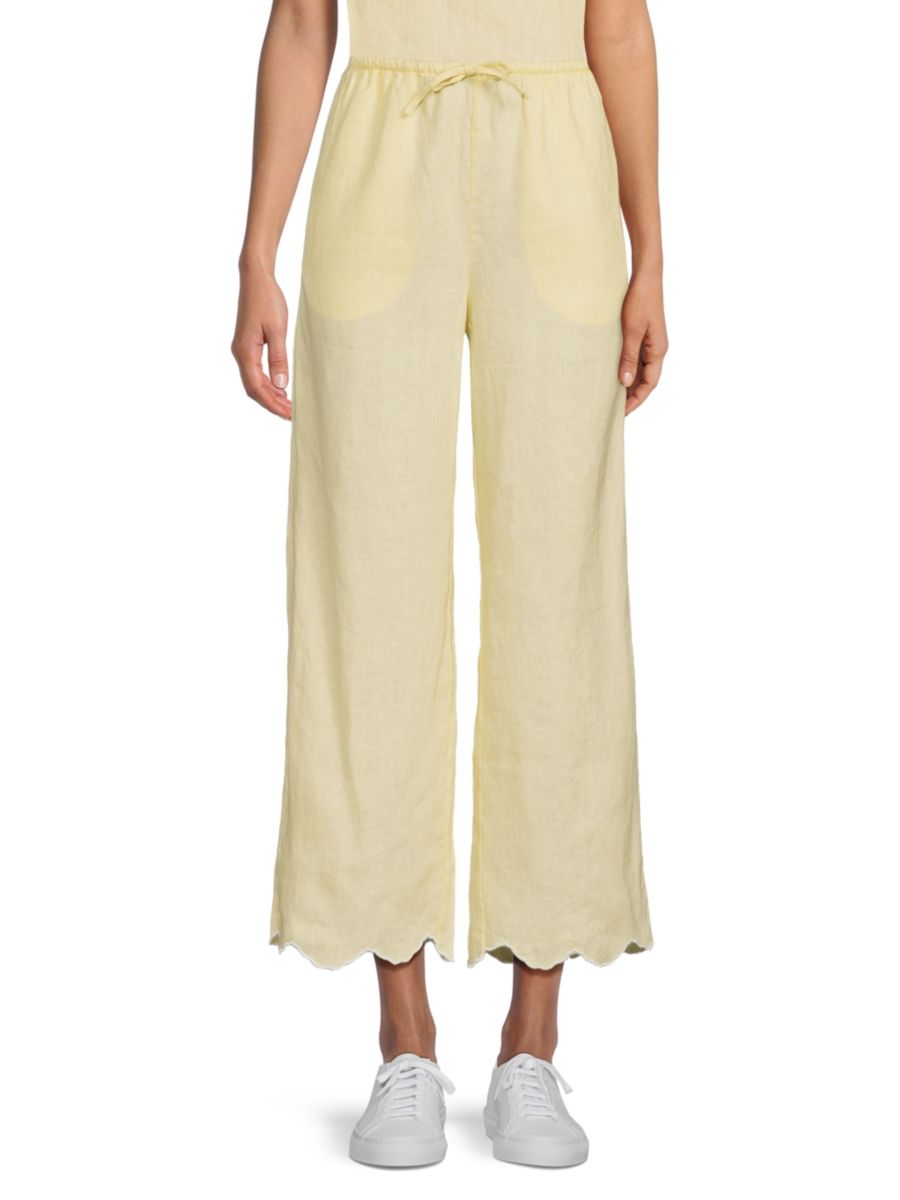 Укороченные брюки из льна с завязками на шнурке и фестончатым подолом. Saks Fifth Avenue, цвет Limoncello
Укороченные брюки из льна с завязками на шнурке и фестончатым подолом. Saks Fifth Avenue, цвет Limoncello