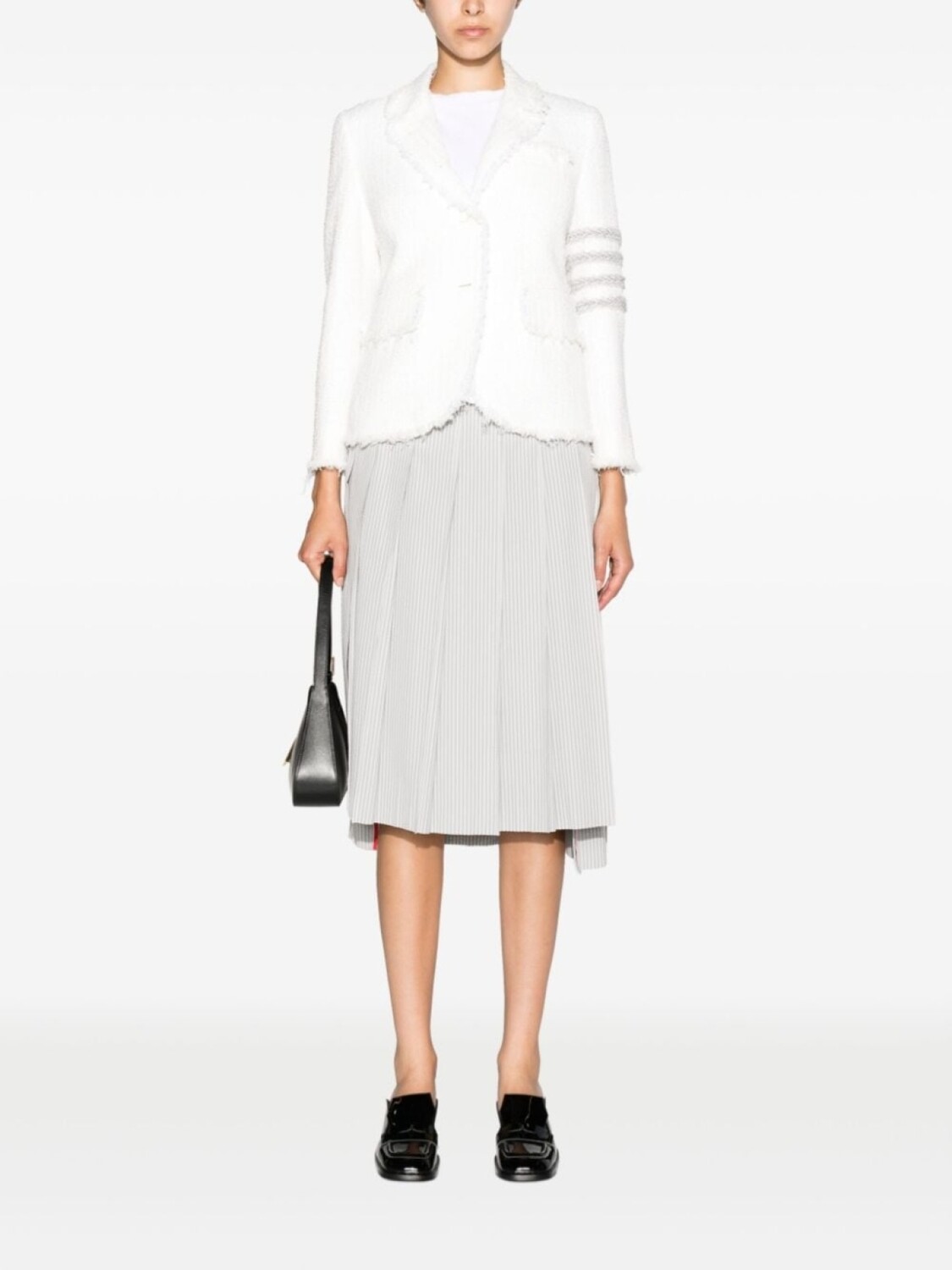 Твидовый пиджак с полосками 4-Bar Thom Browne, белый
Твидовый пиджак с полосками 4-Bar Thom Browne, белый