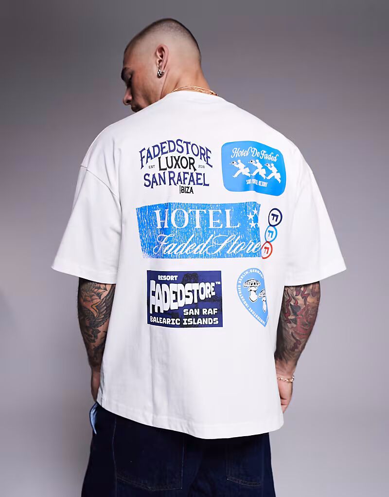 Faded Store - футболка кремово-белого цвета с графическим принтом багажа на спине
Faded Store - футболка кремово-белого цвета с графическим принтом багажа на спине