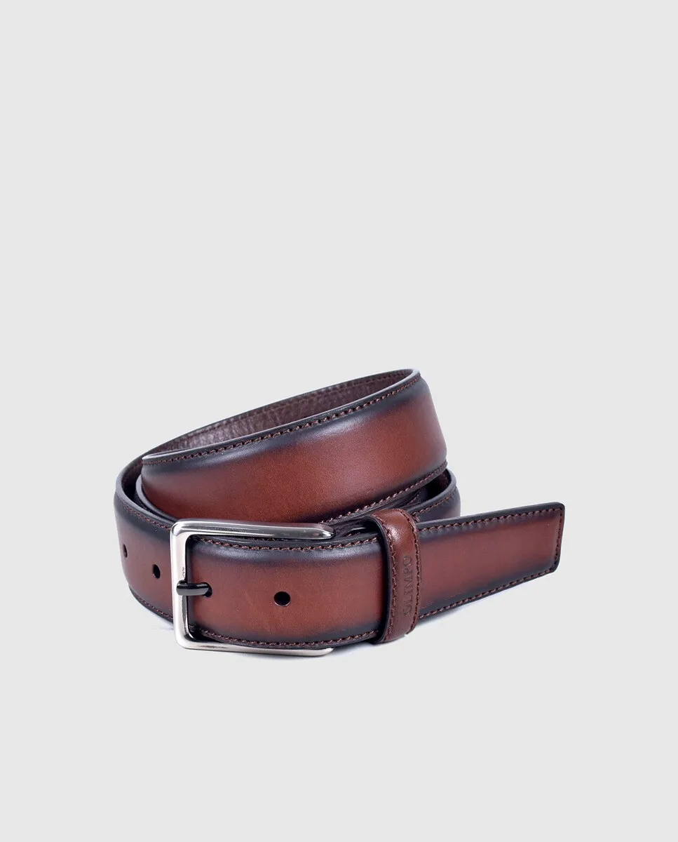 Ремень из гладкой кожи с никелевой пряжкой и боковым швом Olimpo, коричневый
Ремень из гладкой кожи с никелевой пряжкой и боковым швом Olimpo, коричневый