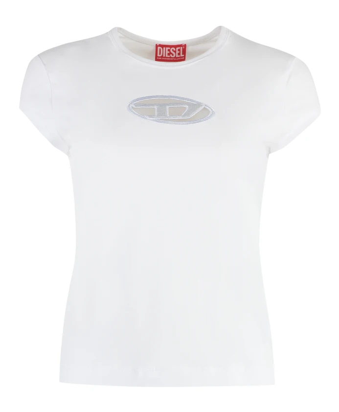 Хлопковая футболка с круглым вырезом и декоративной отделкой спереди. Diesel, белый
Хлопковая футболка с круглым вырезом и декоративной отделкой спереди. Diesel, белый
