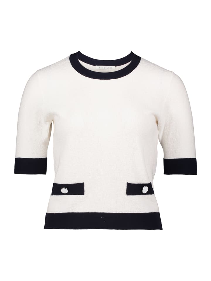 Тонкий вязаный свитер с круглым вырезом белого/темно-синего цвета BETTY & CO
Тонкий вязаный свитер с круглым вырезом белого/темно-синего цвета BETTY & CO