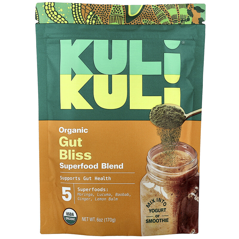 Kuli Kuli, Органическая смесь суперпродуктов, Gut Bliss, 170 г (6 унций)
Kuli Kuli, Органическая смесь суперпродуктов, Gut Bliss, 170 г (6 унций)