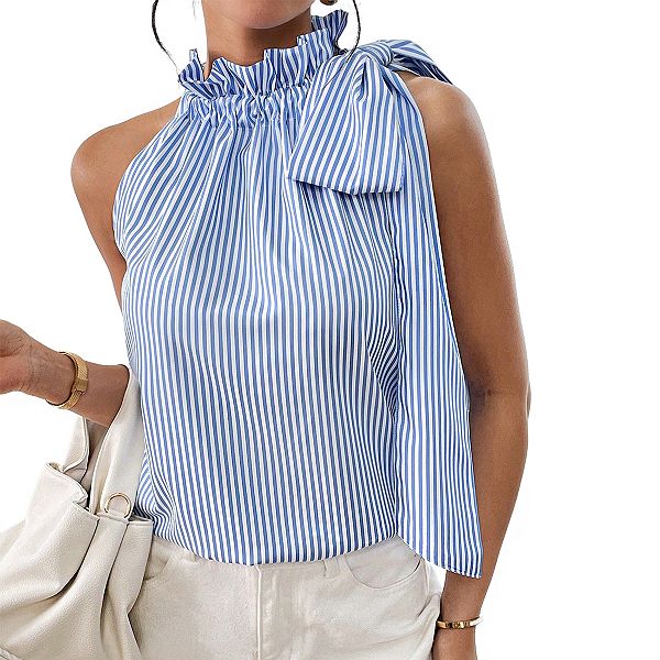 Женский топ с запахом на шее, рюшами и полосками Clearflower, Blue
Женский топ с запахом на шее, рюшами и полосками Clearflower, Blue