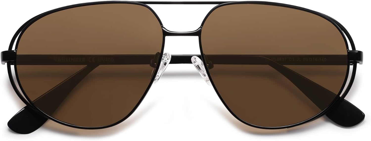 Солнцезащитные очки-авиаторы VANLINKER в стиле ретро с поляризацией для женщин и мужчин, классические модные очки для вождения, дизайнерская металлическая оправа VL9837, C3 Shiny Black/Brown
Солнцезащитные очки-авиаторы VANLINKER в стиле ретро с поляризацией для женщин и мужчин, классические модные очки для вождения, дизайнерская металлическая оправа VL9837, C3 Shiny Black/Brown