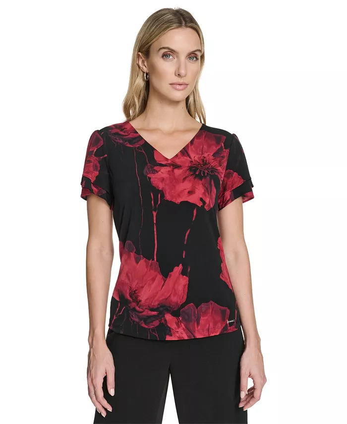 Женский топ с коротким рукавом и V-образным вырезом с принтом Calvin Klein, красный
Женский топ с коротким рукавом и V-образным вырезом с принтом Calvin Klein, красный