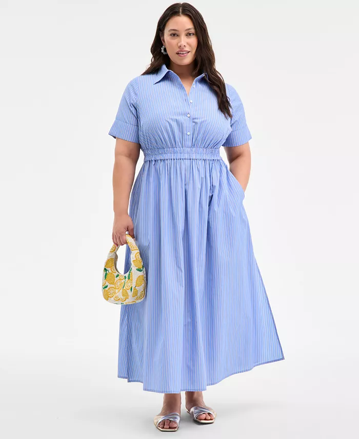 Плюс сайз миди-платье-рубашка с классическим воротником в полоску On 34th, синий
Плюс сайз миди-платье-рубашка с классическим воротником в полоску On 34th, синий