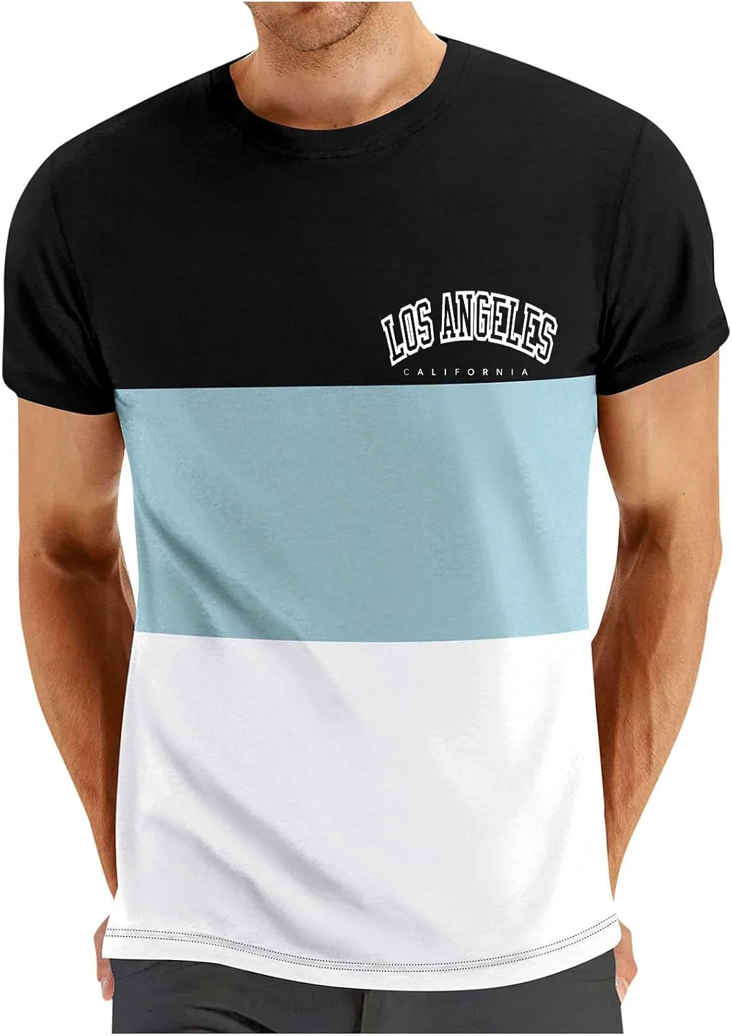 Мужская футболка с принтом и цветными блоками QUNPIU
Мужская футболка с принтом и цветными блоками QUNPIU