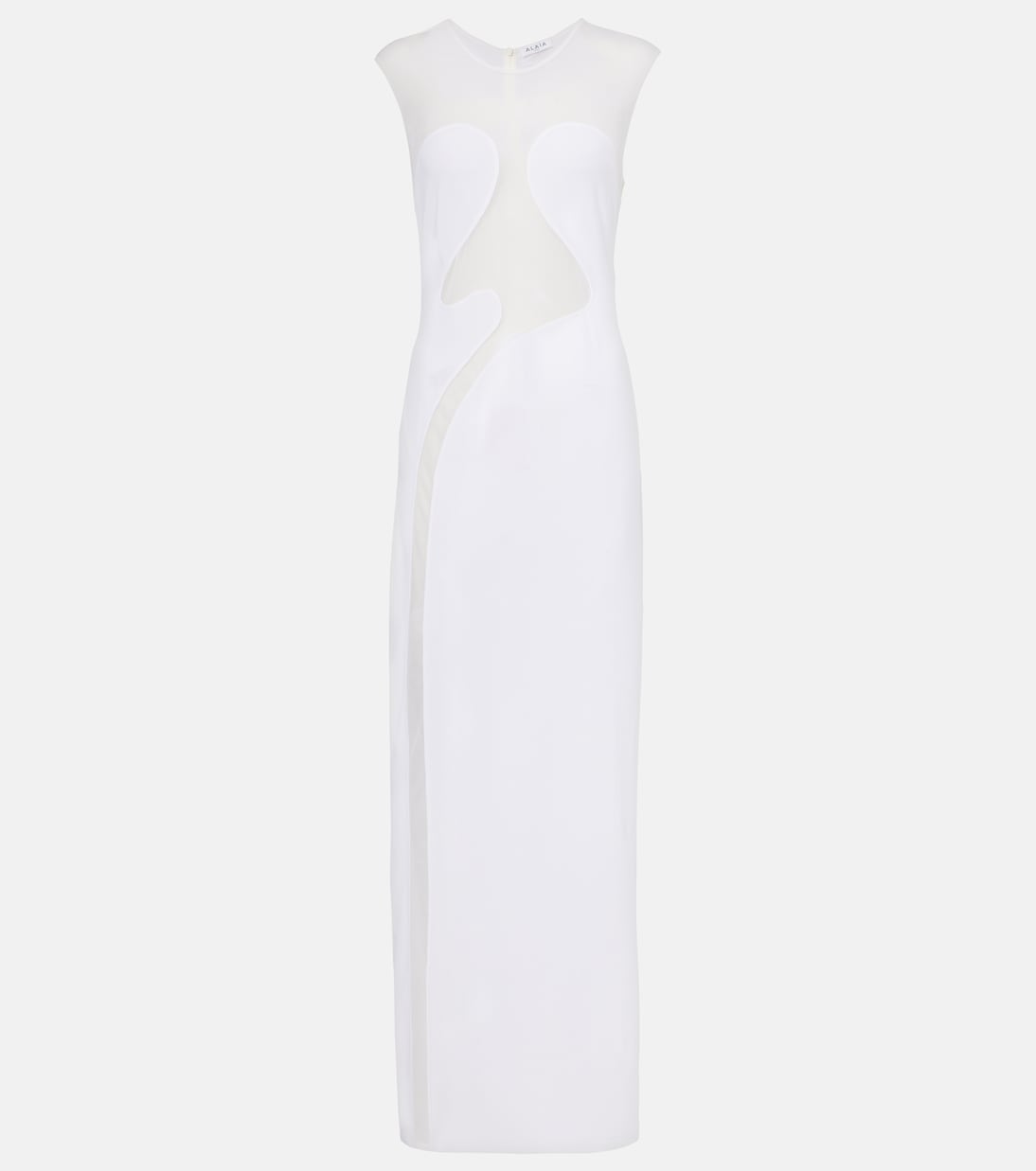 Платье макси с сетчатой отделкой Alaïa, Blanc
Платье макси с сетчатой отделкой Alaïa, Blanc