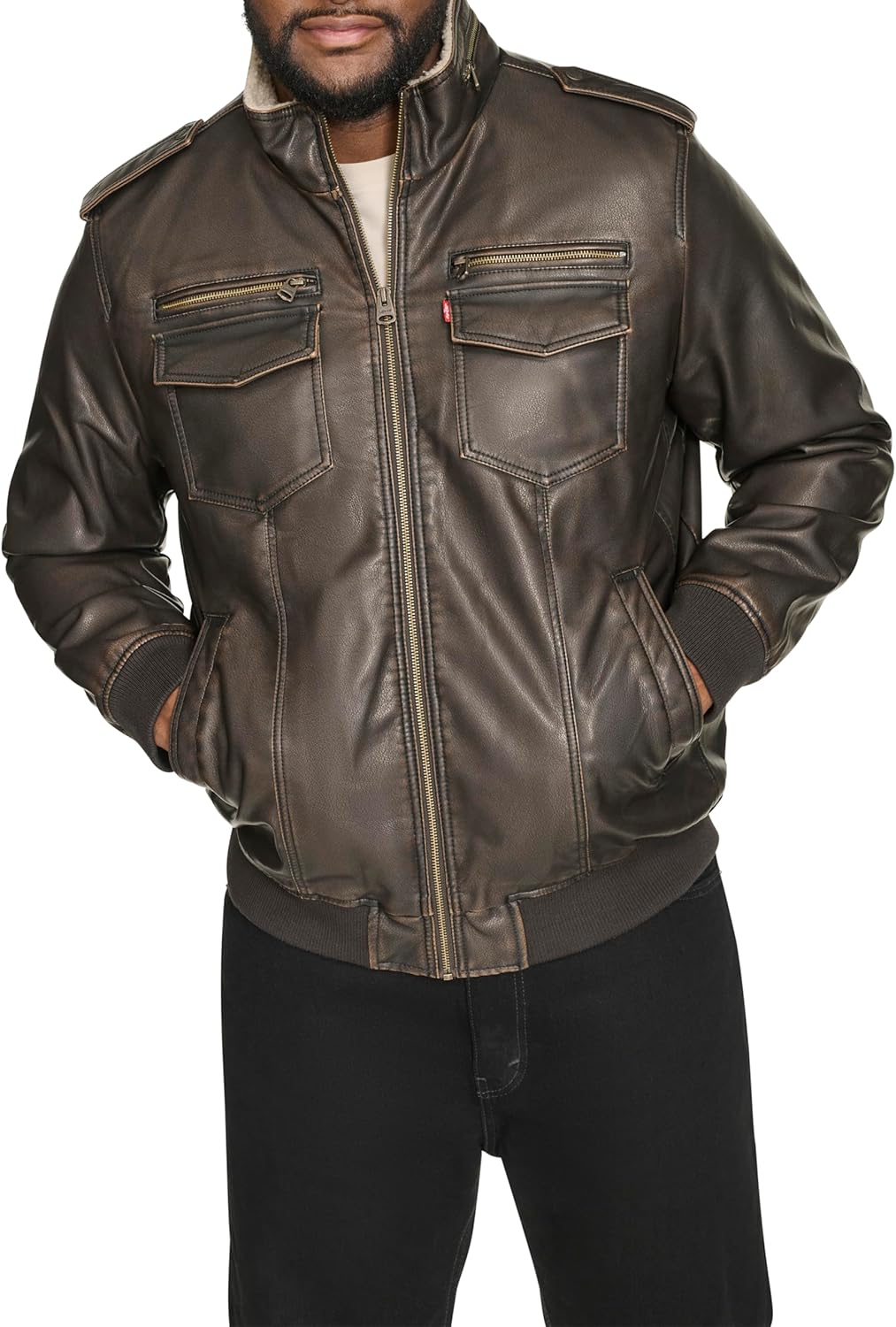 Мужская винтажная куртка-бомбер Levi's из искусственной кожи с оленем (стандартная и для больших и высоких), Dark Brown/Sherpa Lined
Мужская винтажная куртка-бомбер Levi's из искусственной кожи с оленем (стандартная и для больших и высоких), Dark Brown/Sherpa Lined