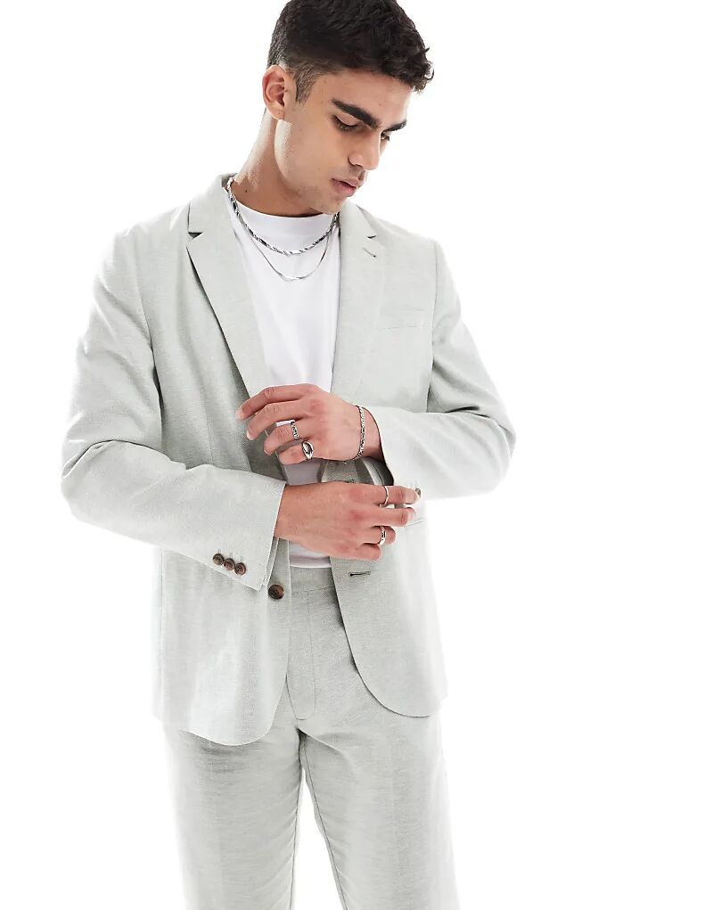 Узкий пиджак ASOS DESIGN со льном светло-зеленого цвета с узором «в ёлочку»
Узкий пиджак ASOS DESIGN со льном светло-зеленого цвета с узором «в ёлочку»