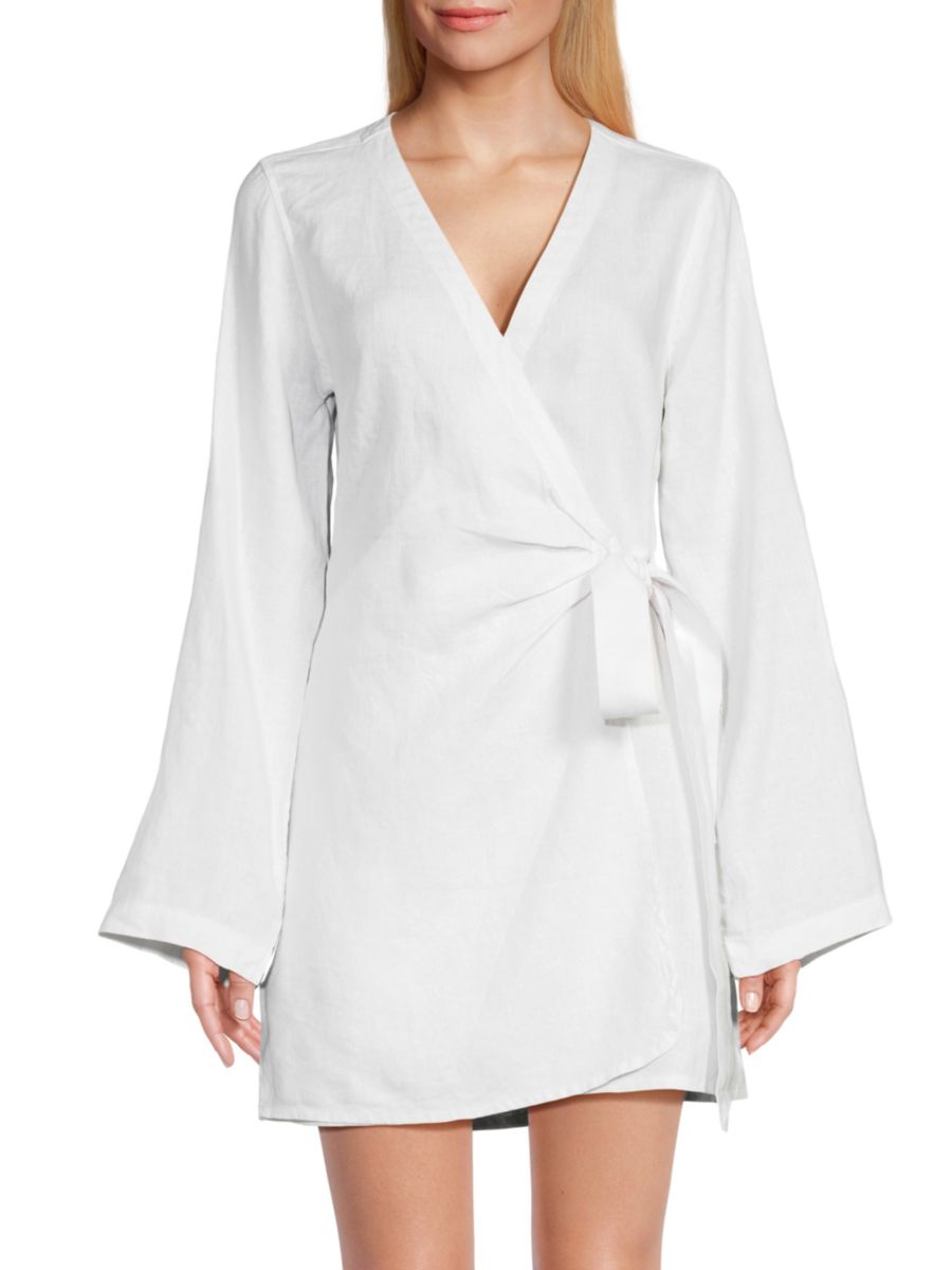 Мини-платье-халат из 100% льна Saks Fifth Avenue, белый
Мини-платье-халат из 100% льна Saks Fifth Avenue, белый