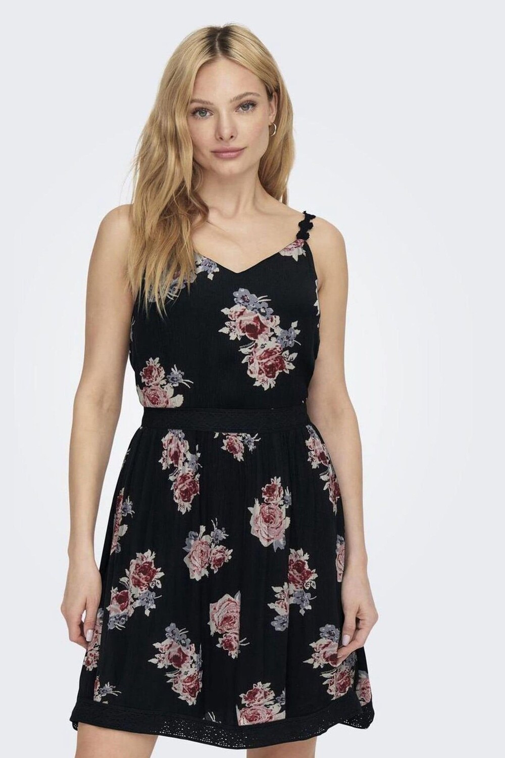 Платье мини на бретельках с цветочным принтом связанное крючком Only, синий