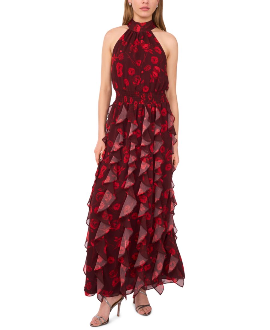 Женское длинное платье с цветочным принтом, сборками, каскадными оборками и бретелями через шею 1STATE, Ruby Red
Женское длинное платье с цветочным принтом, сборками, каскадными оборками и бретелями через шею 1STATE, Ruby Red