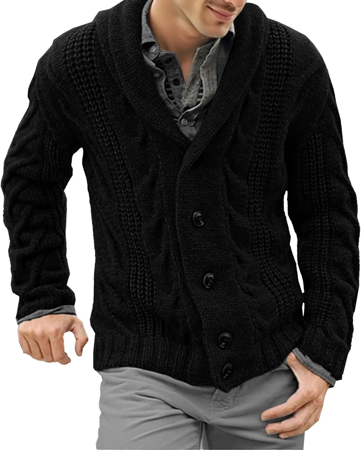 Кардиган мужской с воротником шаль и ажурной вязкой QOAAIE
Кардиган мужской с воротником шаль и ажурной вязкой QOAAIE