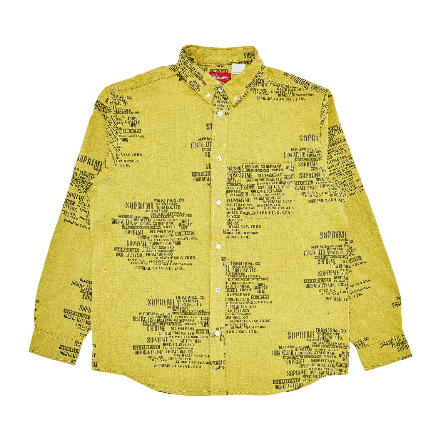 Жаккардовая джинсовая рубашка Supreme торговой марки Washed Yellow
Жаккардовая джинсовая рубашка Supreme торговой марки Washed Yellow