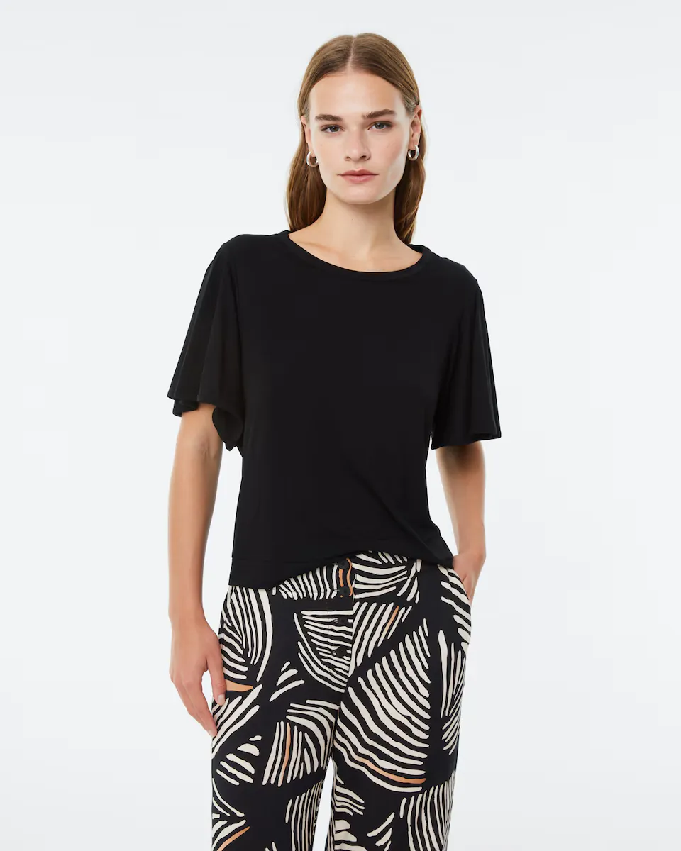Женская футболка с круглым вырезом и короткими расклешенными рукавами Paz Torras, черный 
Женская футболка с круглым вырезом и короткими расклешенными рукавами Paz Torras, черный