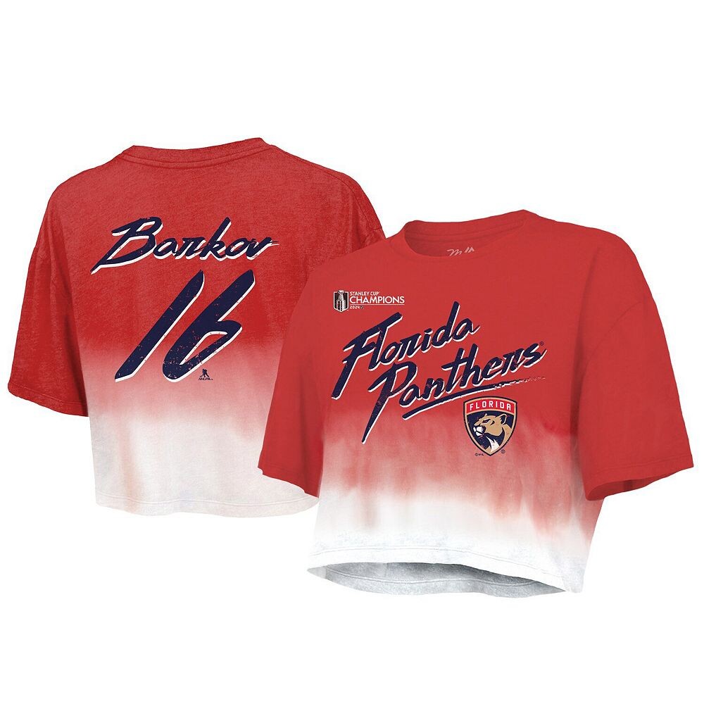 Женская укороченная футболка с именем и номером Majestic Threads Aleksander Barkov Red Florida Panthers, чемпионы Кубка Стэнли 2024 Dip Dye, цвет Pnt Red
Женская укороченная футболка с именем и номером Majestic Threads Aleksander Barkov Red Florida Panthers, чемпионы Кубка Стэнли 2024 Dip Dye, цвет Pnt Red