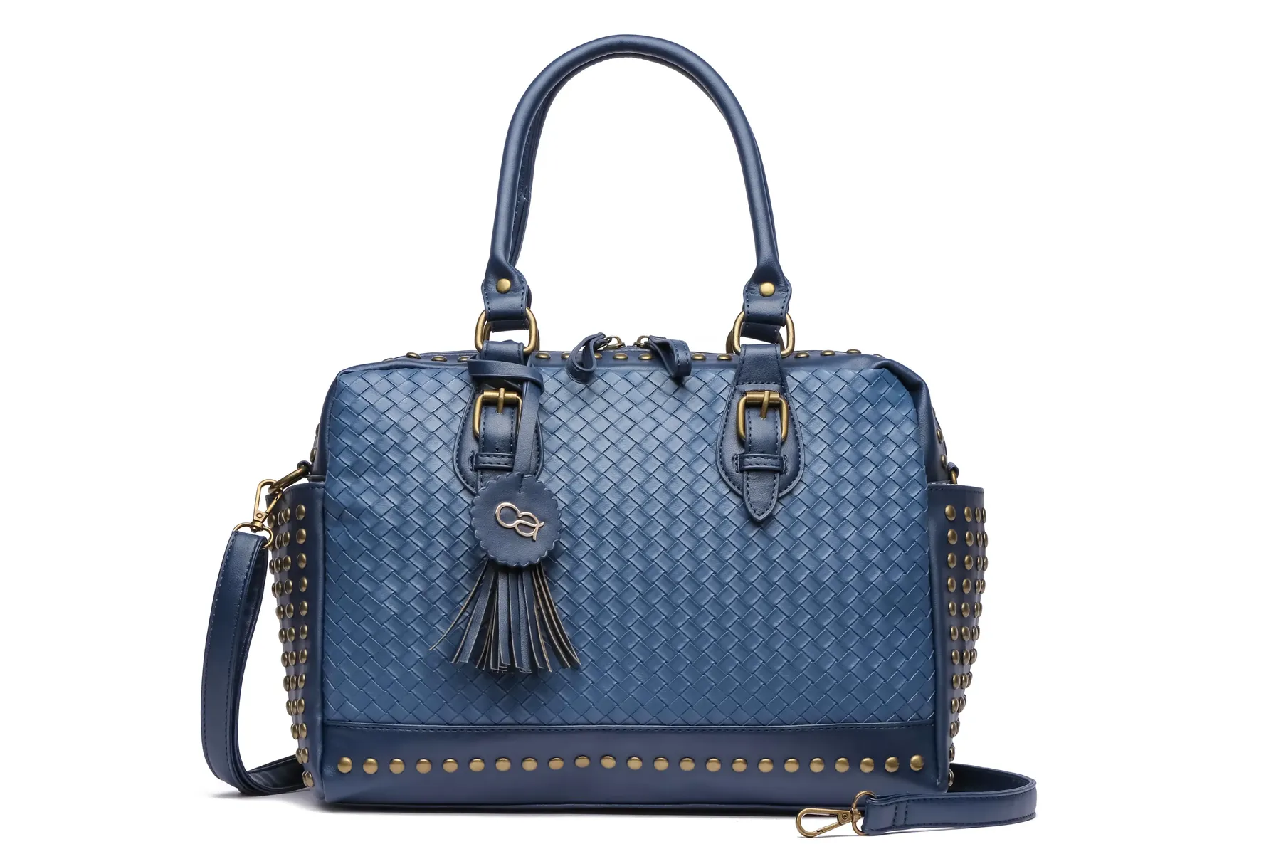 Сумка через плечо COLLEZIONE ALESSANDRO "Берлин", с заклепками и плетением, цвет морской волны, Синий, Сумка через плечо COLLEZIONE ALESSANDRO "Берлин", с заклепками и плетением, цвет морской волны