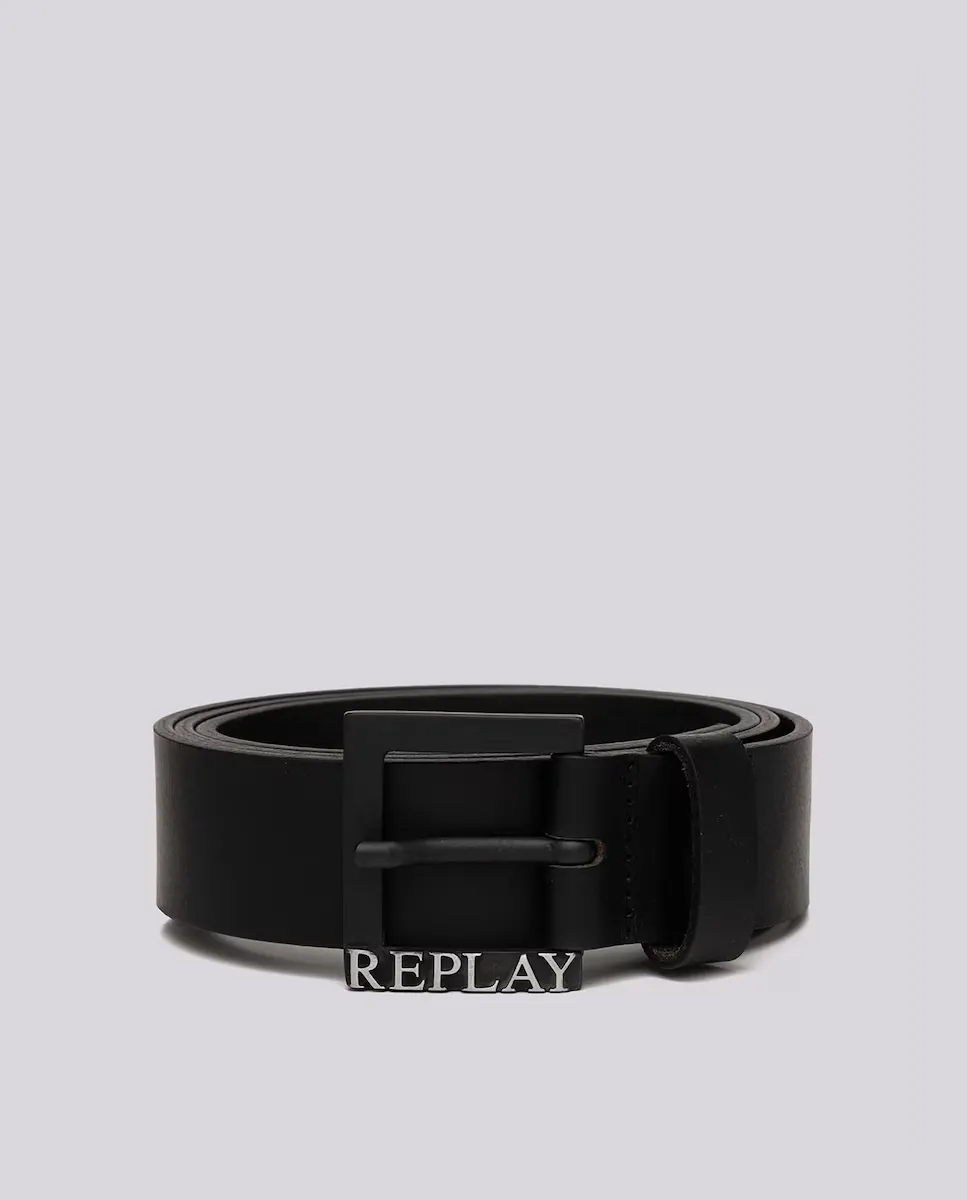 Мужской кожаный ремень с пряжкой-логотипом Replay, черный 
Мужской кожаный ремень с пряжкой-логотипом Replay, черный