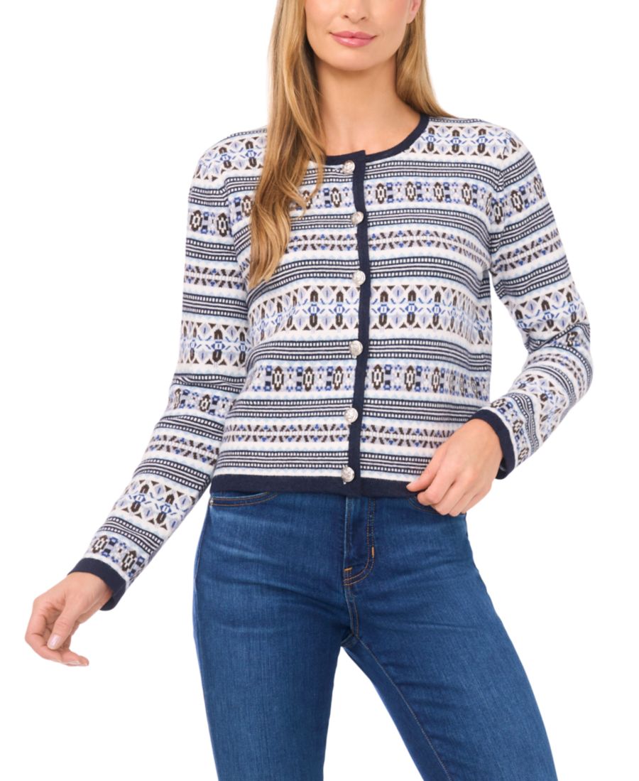 Женский полосатый кардиган с круглым вырезом CeCe, Heather Navy
Женский полосатый кардиган с круглым вырезом CeCe, Heather Navy