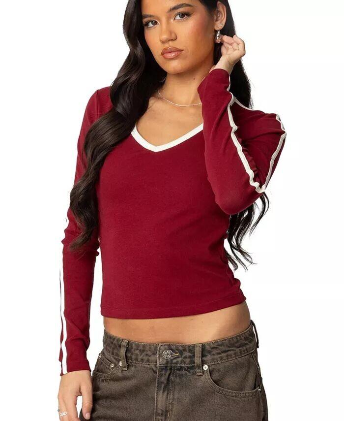 Женская контрастная футболка с V-образным вырезом и длинным рукавом Edikted, красный
Женская контрастная футболка с V-образным вырезом и длинным рукавом Edikted, красный