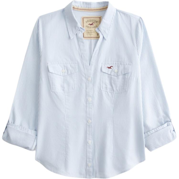 Hollister/ Женская рубашка в белую полоску с умеренным воротником
Hollister/ Женская рубашка в белую полоску с умеренным воротником
