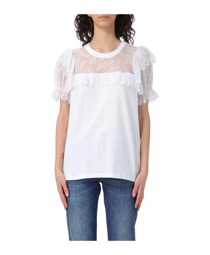 Белая футболка с кружевной отделкой Twinset, белый
Белая футболка с кружевной отделкой Twinset, белый