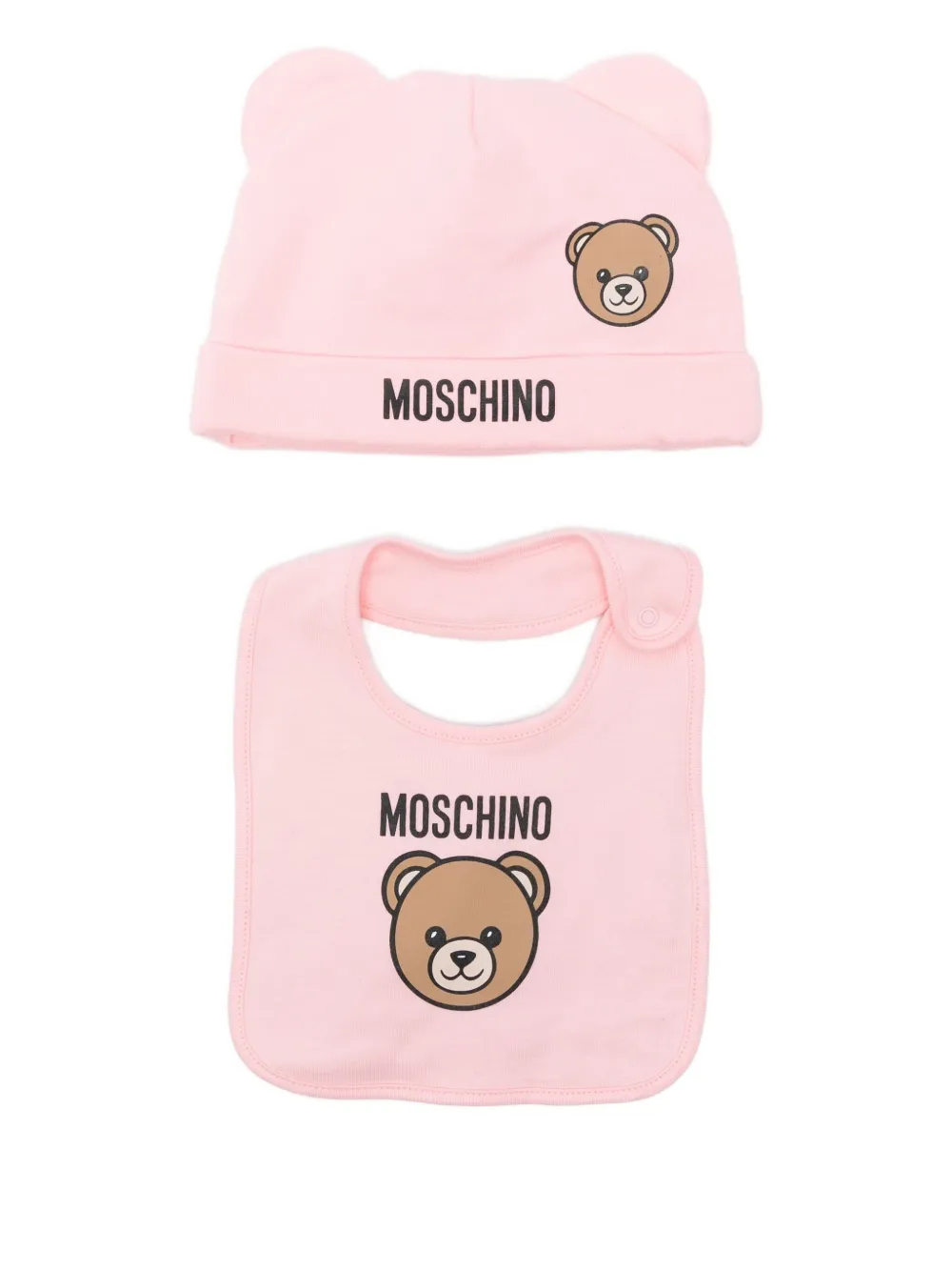 Комплект из шапки и нагрудника с принтом Moschino Kids, розовый
Комплект из шапки и нагрудника с принтом Moschino Kids, розовый