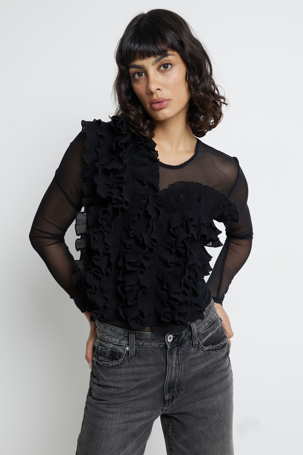 Боди с длинными рукавами и оборкой River Island, черный
Боди с длинными рукавами и оборкой River Island, черный