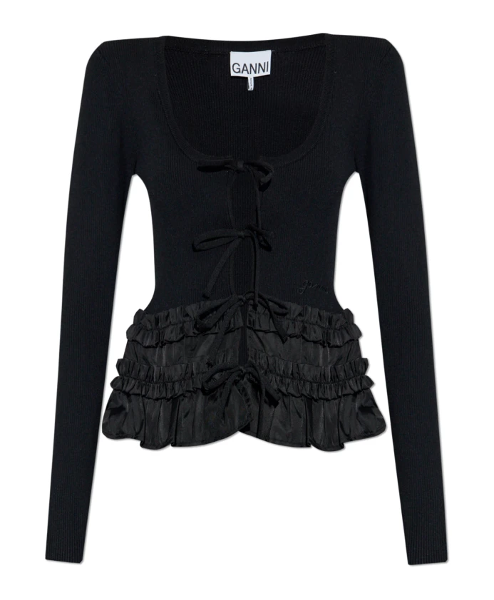 Меланжевый кардиган Ganni, черный
Меланжевый кардиган Ganni, черный