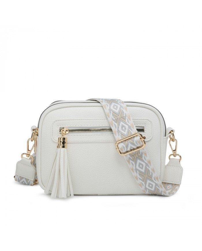 Сумка через плечо с холщовым ремешком и двумя секциями на молнии с кисточками JFY, белый
Сумка через плечо с холщовым ремешком и двумя секциями на молнии с кисточками JFY, белый