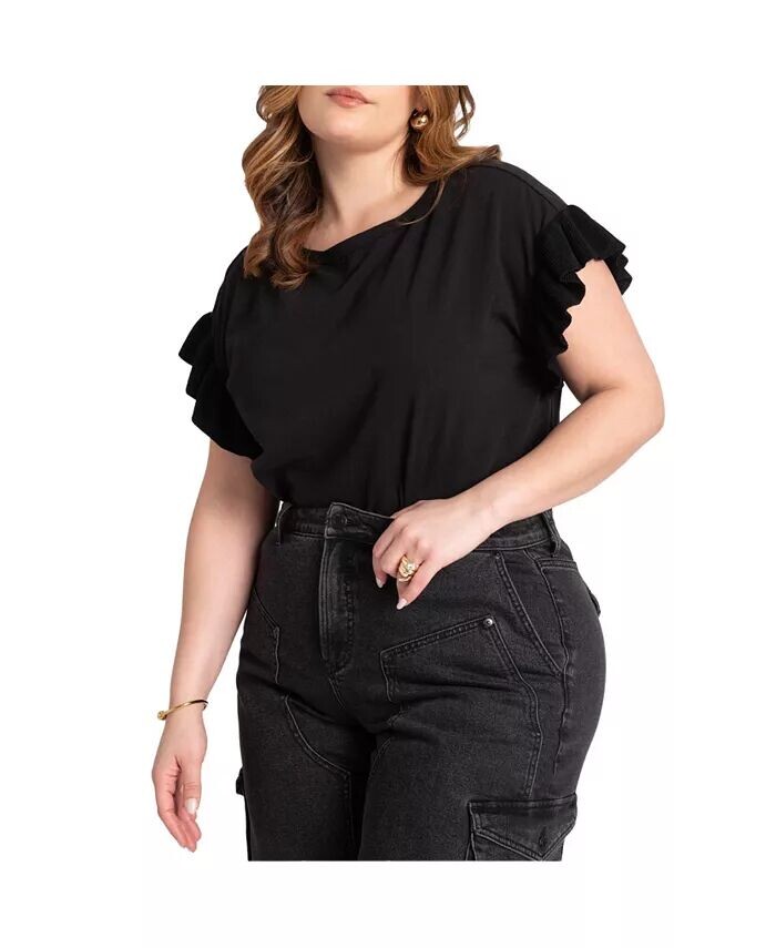 Футболка больших размеров с рукавами с рюшами ELOQUII, черный
Футболка больших размеров с рукавами с рюшами ELOQUII, черный