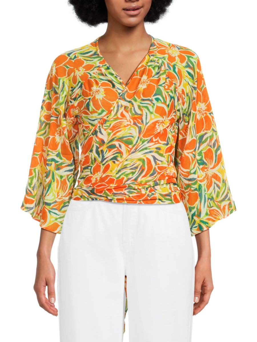 Топ-халат с тропическим цветочным принтом Renee C., оранжевый
Топ-халат с тропическим цветочным принтом Renee C., оранжевый